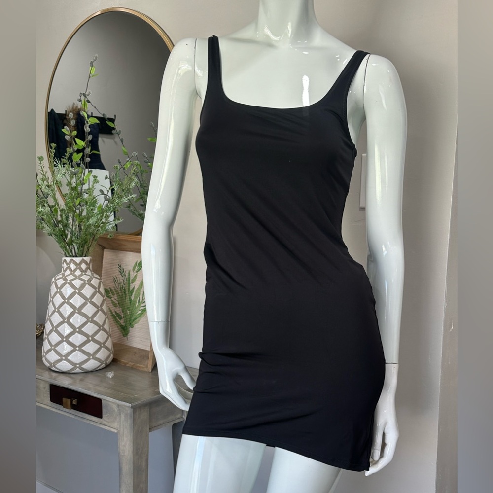 SKIMS Black Slim Scoop Neck Mini Dress